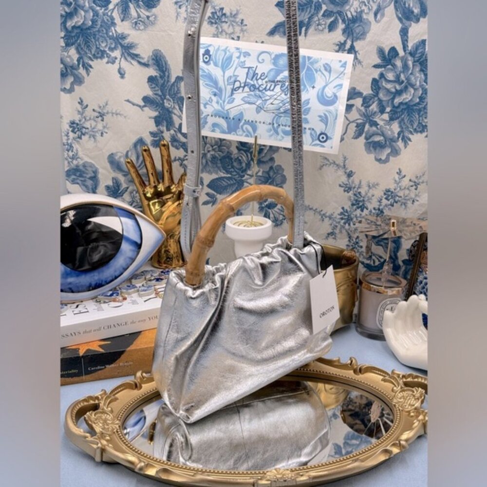 🆕 OROTON 🧿 NWT Gretel Mini Top Handle, Metallic Silver - Picture 2 of 16